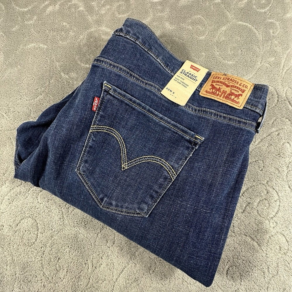 Levi's Plus Jeans Womens Size 22W Short Classic Straight Red Tab Blue 44x28 New